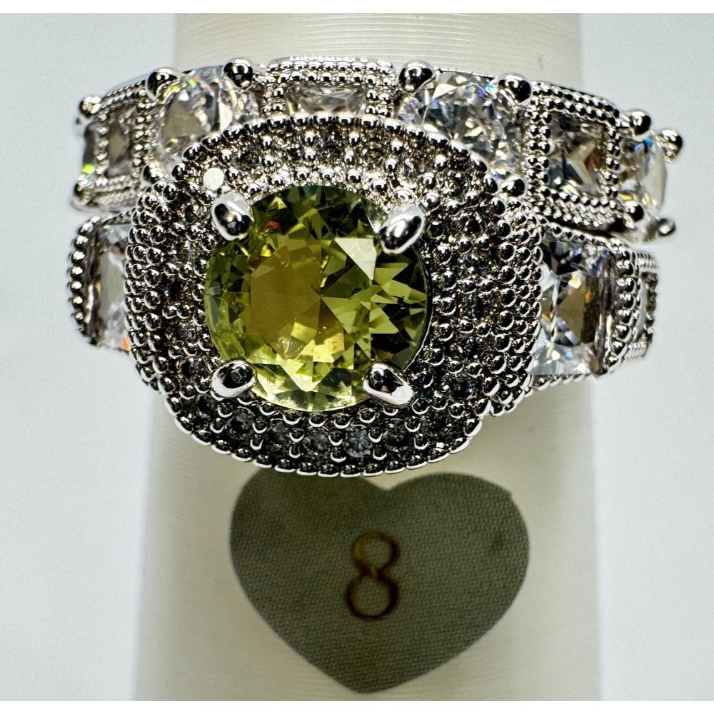 Size 8 Bomb Party Retro Ring - RBP2557 - Lime Peridot and White Topaz - 2 Bands